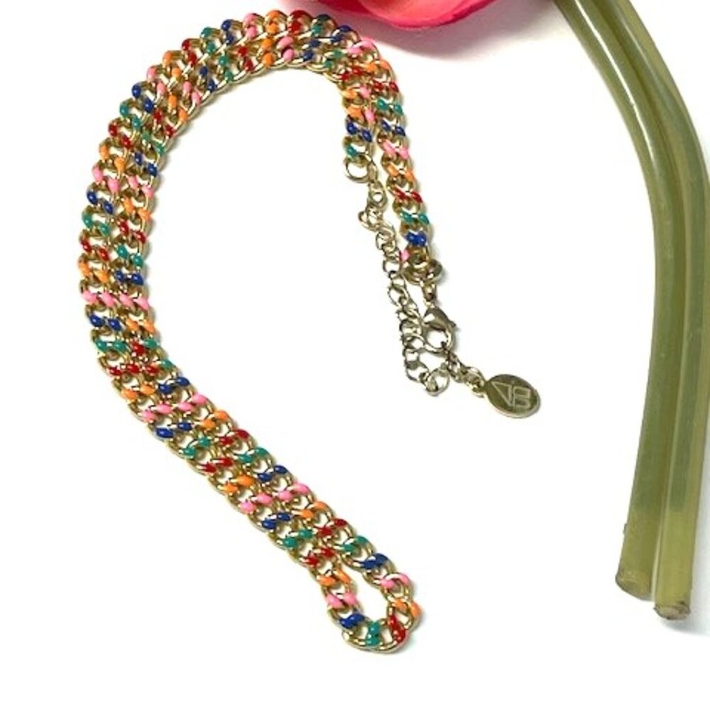 Nikki Smith Multi-colored Rainbow Enamel on Gold Tone Chain